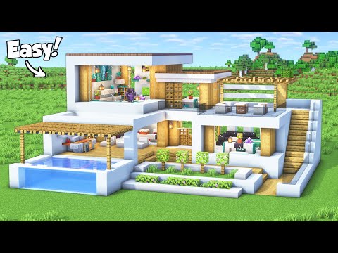 Minecraft: How to Build a Modern House Tutorial (Easy) #62 - Interior in Description!