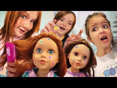 STiCKER POX at our DOLL SALON!!  Adley & Navey style dolls a Makeover then Niko winter Doctor Visit