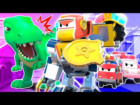 DINOSAUR THREAT! You have to stop the T-REX, RESCUE TEAM! | Super Robot Truck Fights Dinosaurs