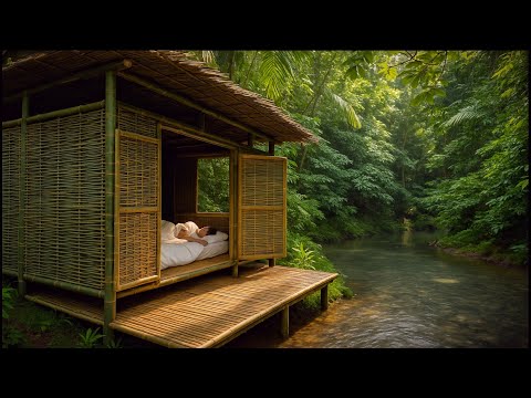 Extreme Solo Camping: Building a Majestic Bamboo Shelter Hit by a Flood! Cooking Shrimp & Crab