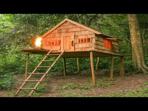 Bushcraft 7Days Build House Tree Cozy From Wooden Shelter Survival Overnight