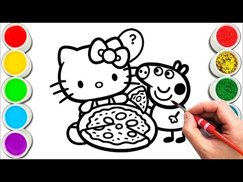Hello Kitty and Peppa Pig sharing a pizza Drawing, Painting & Coloring For Kids, Toddlers_ Child Art