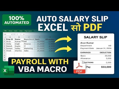 Automatic Generate Employee Salary Slip / Pay Slip in PDF in Advance Excel using VBA Macro | Excel