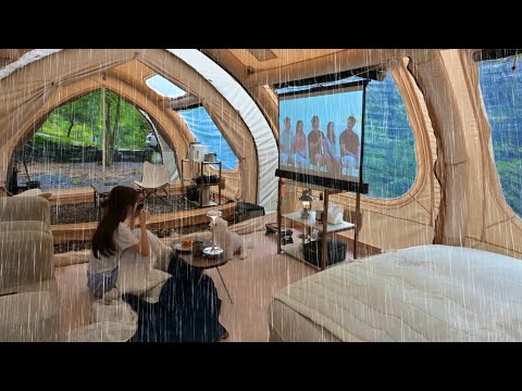 🌧️🛖Relaxing in my own inflatable weekend house in the rain that falls all day