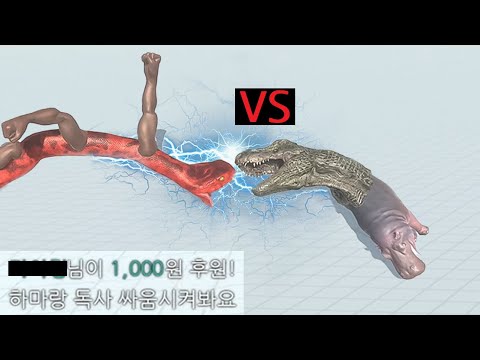 개 웃긴 동물싸움 시뮬레이터(하마 VS 독사)