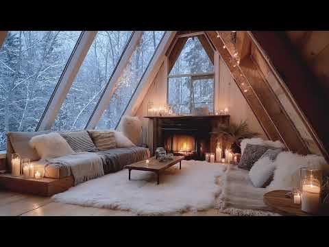 🎹🔥 Cozy White Winter Piano Ambience | Warm Fireplace Glow & Soft Snowfall for Sleep Relax | Ember