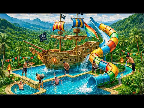 90 Days Building A Bamboo Pirate Ship Waterpark with Underground Swimming Pool Using Primitive Tools