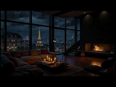 NO ADS | Cozy Paris Apartment in the Rain🌧️Relaxing Fireplace & City Rain Sounds for Sleeping