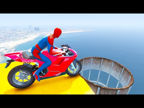 الأبطال الخارقين على القضبان دوامة قمع جسر - SPIDER-MAN!on Motorcycle in Spiral Bridge Stunt Ride 24