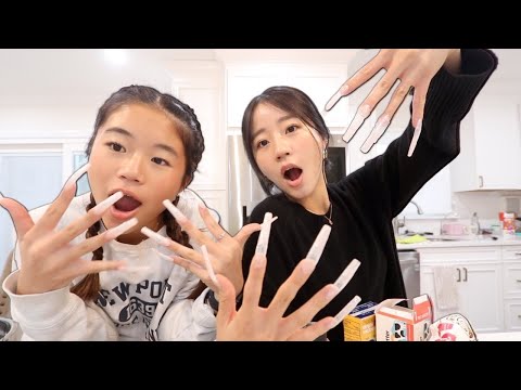 WEARING SUPER LONG ACRYLIC NAILS for 24 HOURS!