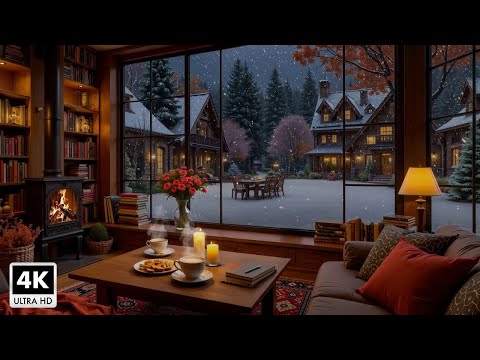 Gentle Snowy Winter Night Ambience π₯ Soothing Jazz Music and a Warm Fireplace for a Good Mood
