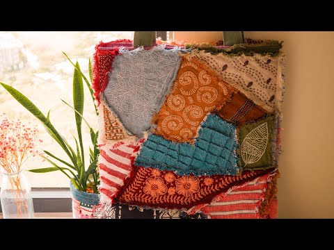 Creation work from scrap fabric combining hand stitching | sewing idea
