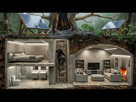 No one knew it existed! This man secretly builds a modern underground shelter in heavy rain (ASMR)