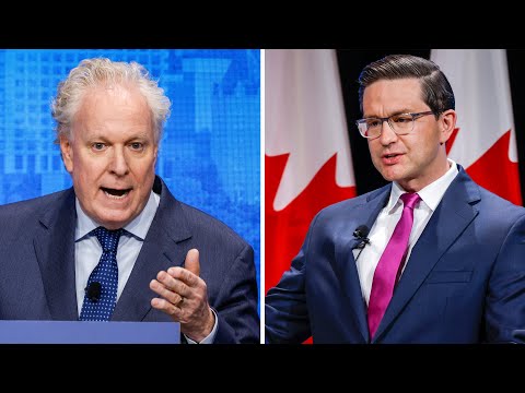 Pierre Poilievre and Jean Charest  debate over the future of the Conservative Party