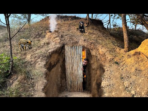 Building a warm and cozy dugout for survival. Warm stove and heated bed. Bushcraft.