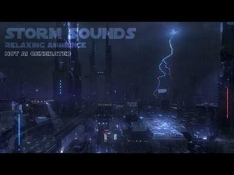 Thunderstorm Sounds For Sleeping | A Stunning View Over A Futuristic City In A Thunderstorm