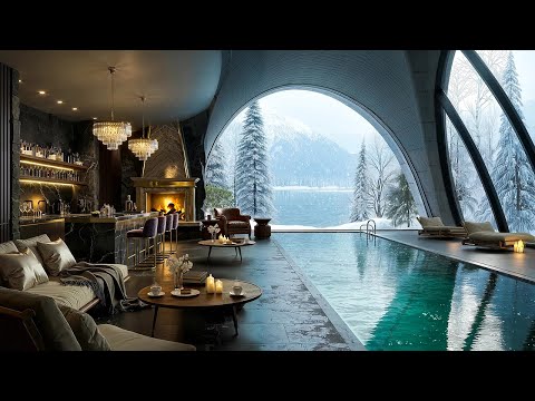 Tranquil Nature View Living Room Jazz | Relaxing Jazz Music with Fireplace Crackling for Work, Study