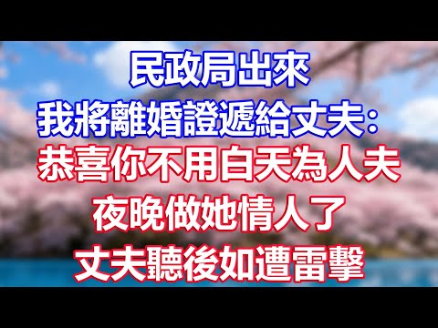 民政局出來，我將離婚證遞給丈夫：恭喜你不用白天為人夫，夜晚做她情人了，丈夫聽後如遭雷擊