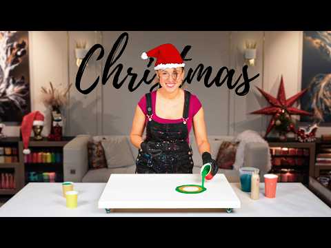 ⭐GOLDEN Star and Festive GREENS🎄Capturing the Holiday Spirit Fluid Art ~ Acrylic Pouring Dutch Pour