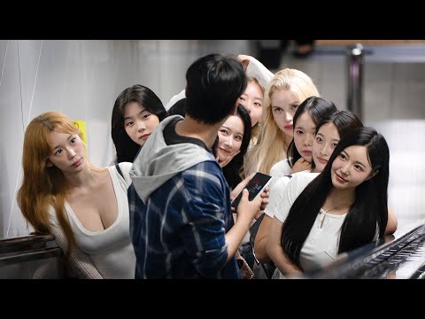 Man's reaction when it's packed with escalator beauties