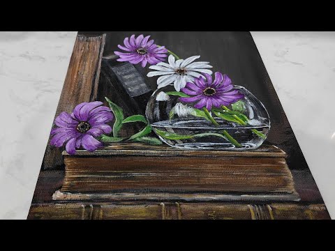 Flowers in Glass Vase Acrylic Painting || Still_life  ||Step-by-Step Tutorial