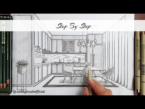How to Draw A Kitchen in One Point Perspective | Step By Step