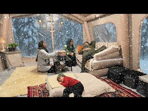 SNOW CAMPING IN A COLD FOREST | AIR TENT ❄️
