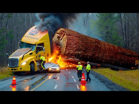 Extreme Dangerous Big Logging Wood Truck Driving Skill | Fastest Chainsaw Cutting Tree Machines #7