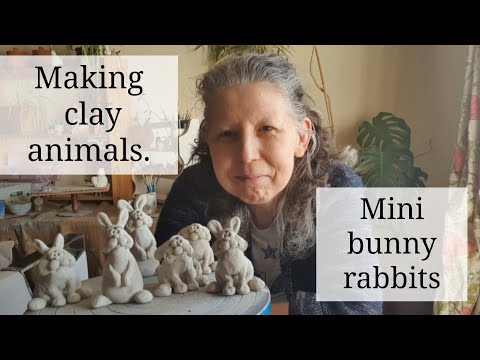 How to make three easy Easter bunny rabbits. Simple step by step pottery hand building for beginners