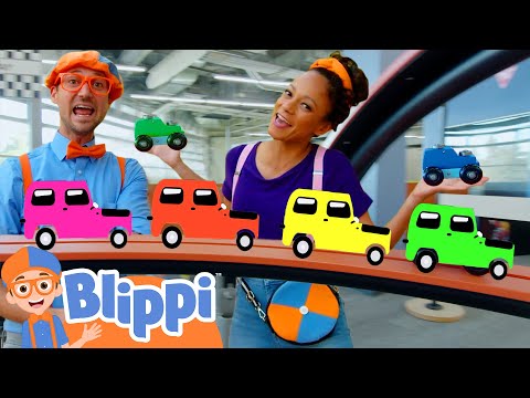 Blippi Races Rainbow Color Toy Cars with Meekah | Blippi - Learn Colors and Science