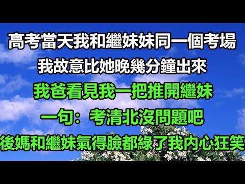 高考當天我和繼妹妹同一個考場，我故意比她晚幾分鐘出來，我爸看見我一把推開繼妹妹，一句：考清北沒問題吧，後媽和繼妹氣得臉都綠了我内心狂笑#风花雪月#深夜淺讀 #深夜淺談#你的愛好暖#真情故事會#為人處世