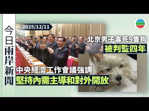 今日兩岸新聞重點：中央經濟工作會議　強調堅持內需主導和對外開放｜北京男子毒死9隻狗判監四年　有律師倡設動物權益保護法｜無綫新聞｜TVB News｜2025/12/11