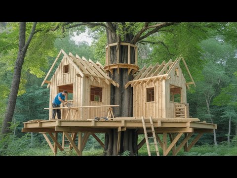 From Nothing to an Incredible Wooden Treehouse in the Woods