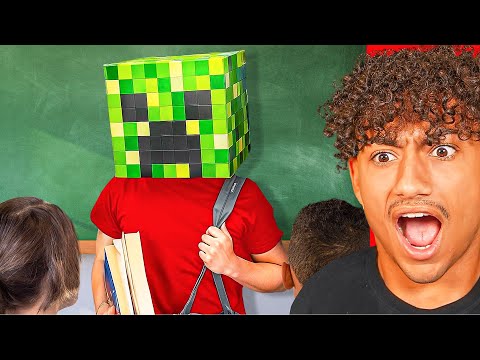 KID HIDES FACE USING MINECRAFT MASK!!