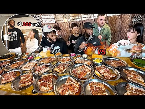 A 5 vs 1 Battle with Athletes Who Are Over 2m Tall!! Korean Giant Rib Battle Mukbang