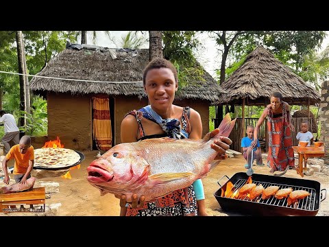 Quick & Easy Grilled Fish Recipe🐟🔥Installing Outdoor Tiles🧱Building Dream Home in African Village