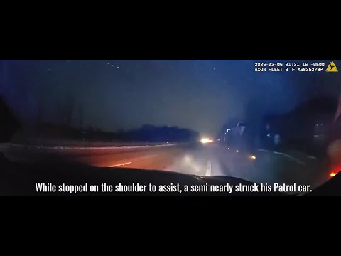WATCH: Semi nearly hits OSHP cruiser responding to slide-off crash on Ohio interstate | WHIO-TV
