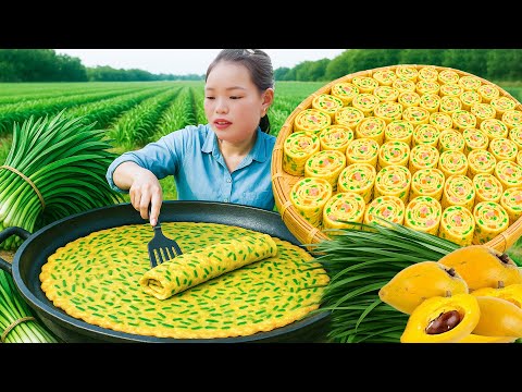 Harvesting chives, spinach, and lekima fruit; how to make giant chive omelets sold at the market