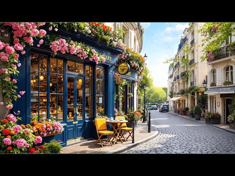 Cozy French Cafe Scene 🌺☕ Smooth Jazz Music at Spring Coffee Shop Ambience for Relaxing, Focus