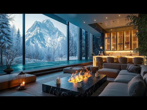 Peaceful Snowy Winter Morning to Unwind ❄️ Gentle Jazz Music in Cozy Living Room with Fireplace Glow