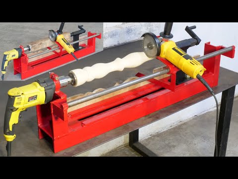 How To Make A Lathe Machine | Diy Homemade Woodworking Lathe Machine Using Drill & Angle Grinder