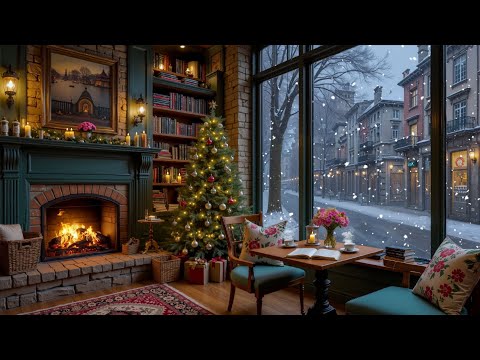 December Christmas Snowfall ❄️ Winter Jazz Music & Warm Fireplace Ambience for Study & Relax