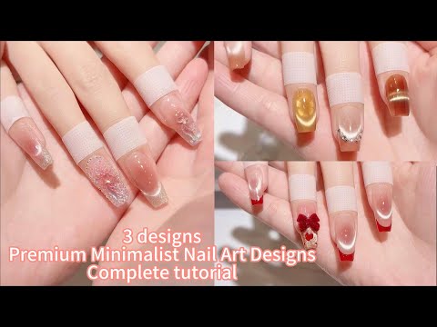 3 designs Premium Minimalist Nail Art Designs Complete tutorial