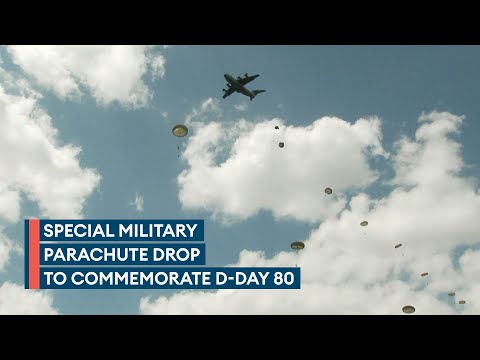 Hundreds of troops parachute into historic Normandy drop zone for D-Day 80