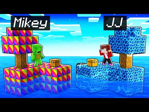 Mikey RAINBOW vs JJ STORM Sea Block Survival Battle in Minecraft (Maizen)