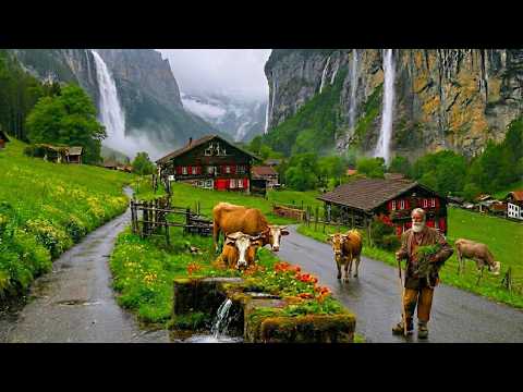 Rainy Switzerland in Lauterbrunnen Village Paradise Took My Breath Away - Rain Ambience 