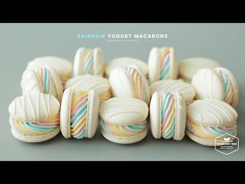 파스텔 레인보우 요거트 마카롱 만들기 : Pastel Rainbow Yogurt Macarons Recipe | Cooking tree