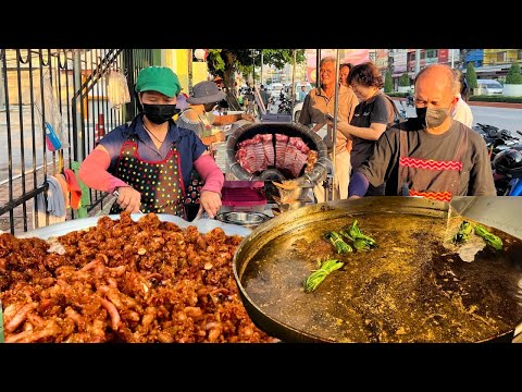 Inside a Busy Town Fried Pork Crackling By Hard Working Asian Master Chef | Thai Street Food