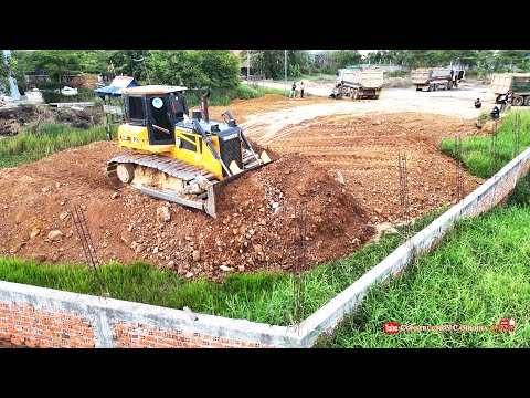 Complete Land Filling Flooded Area Fast! 25 Ton Dump Trucks & Expert Shantui DH17C3 Dozer Operattion