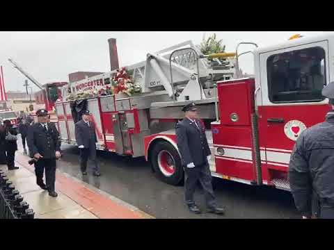 Firefighters line street for funeral procession of Worcester Firefighter Lt. Jason Menard